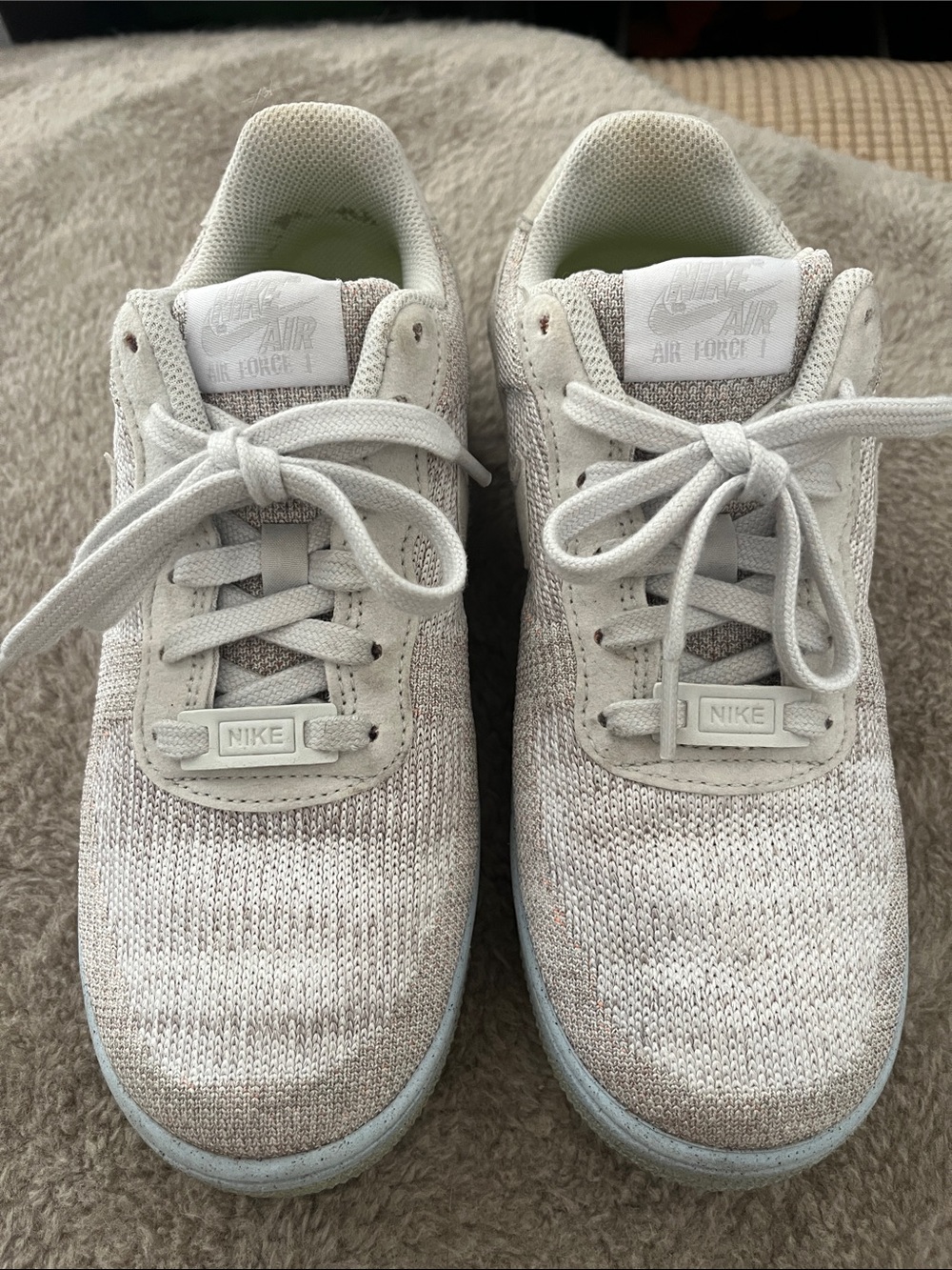 Nike Big Kids AF1 FlyKnit Sneakers in Tan uppers, Blue Grey soles